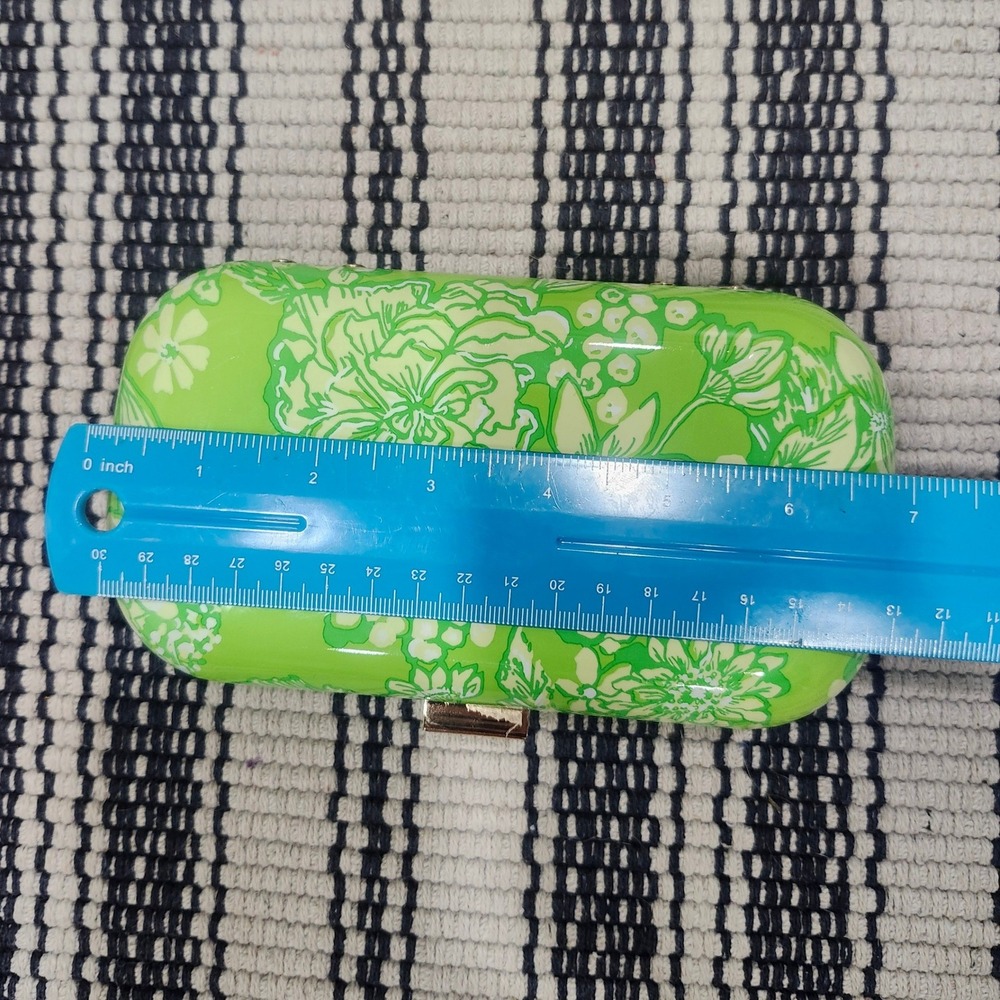Lilly Pulitzer Green Floral Hard Shell Clutch Bag Gold Logo Clasp Minaudiere - Picture 6 of 9